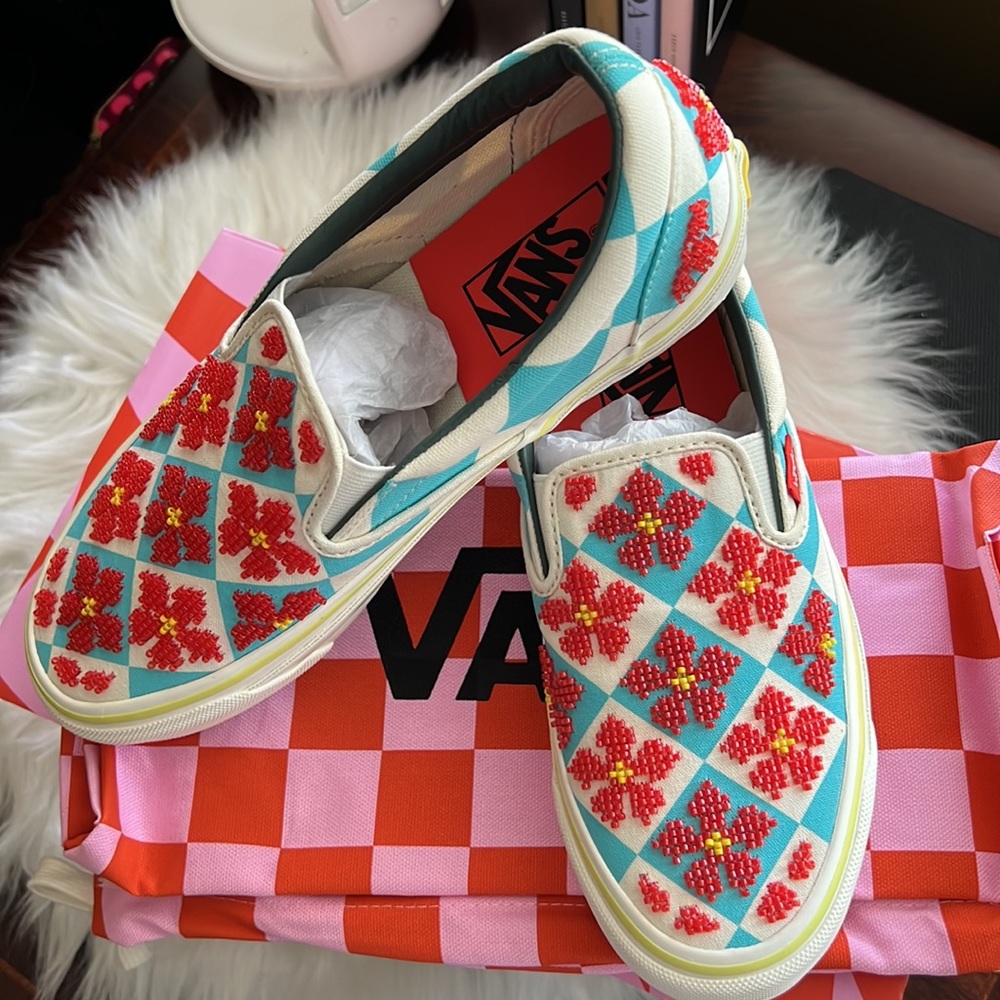 Shoes-Gucci X Vans SOLD OUT Blue Beaded Slip-on. NIB UNISEX Women’s 7.5 /Men’s 6 - Picture 14 of 17